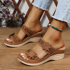Damen Komfortable Wedge-Pantoletten mit floralem Dekor R&B