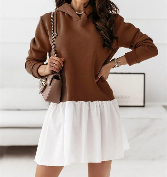Damen Hoodie-Kleid mit modischem Rüschensaum R&B