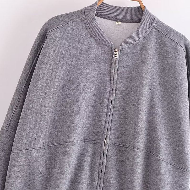 Damen lässige Sweatjacke mit hohem Kragen und praktischen Taschen R&B