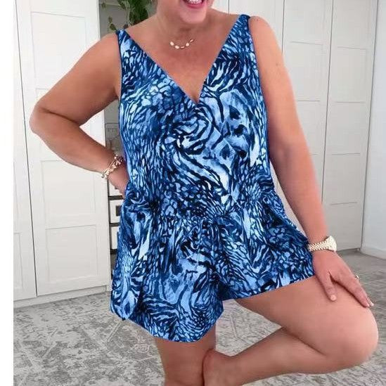 Damen lässiger Overall mit buntem Tiermuster R&B