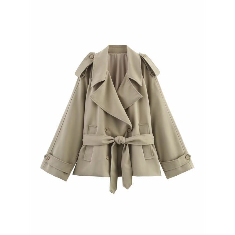 Damen Trenchcoat mit taillierbarem Gürtel und modischen Revers R&B