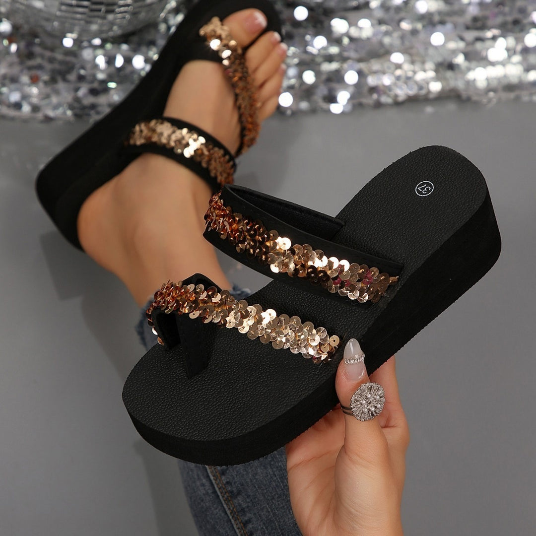 Damen Plateausandalen mit glitzernden Pailletten R&B