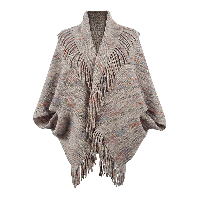 Damen Strickponcho mit luxuriösen Fransen und modernem Design R&B