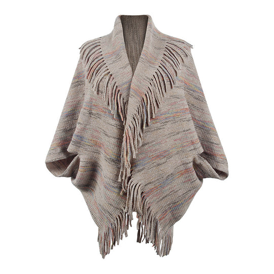 Damen Strickponcho mit luxuriösen Fransen und modernem Design R&B