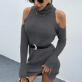 Damen Strickkleid mit Rollkragen und offenen Schultern