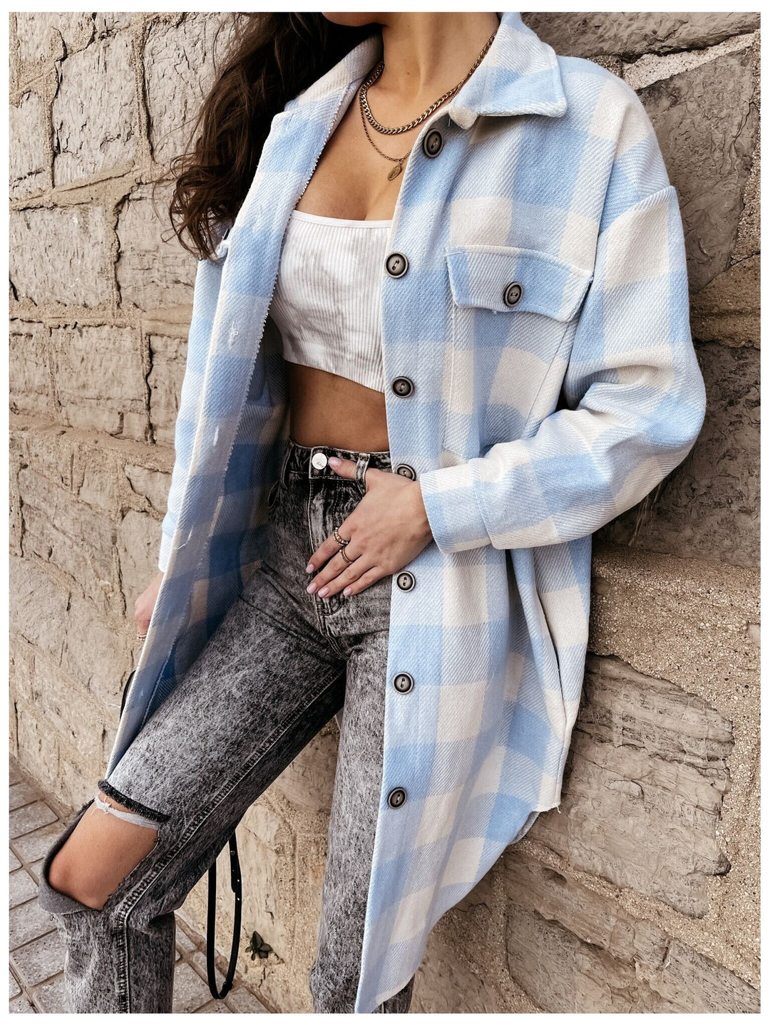 Damen Oversized Karohemdenjacke R&B