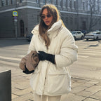 Damen Lässige Oversized-Daunenjacke mit Taillenzug R&B