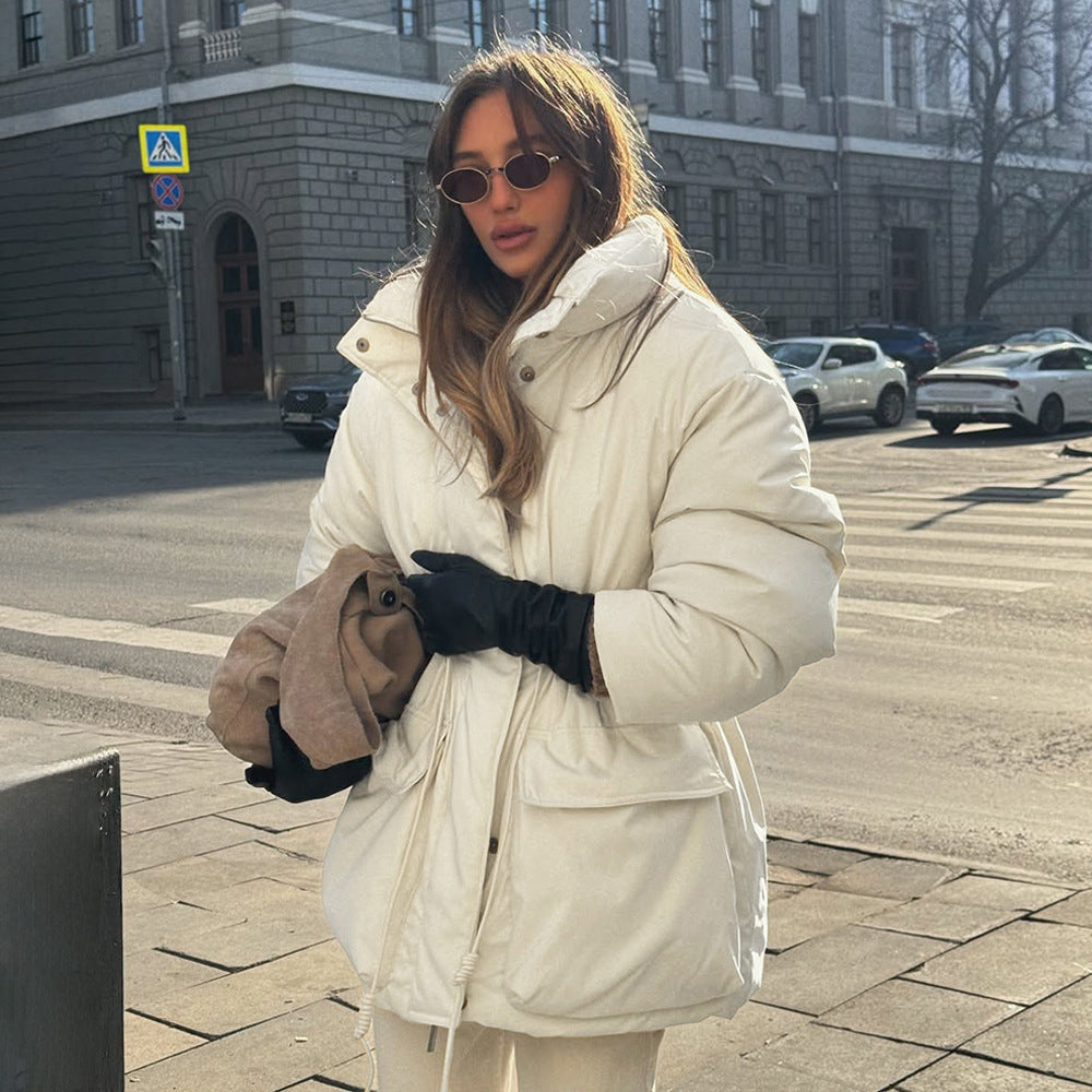 Damen Lässige Oversized-Daunenjacke mit Taillenzug R&B