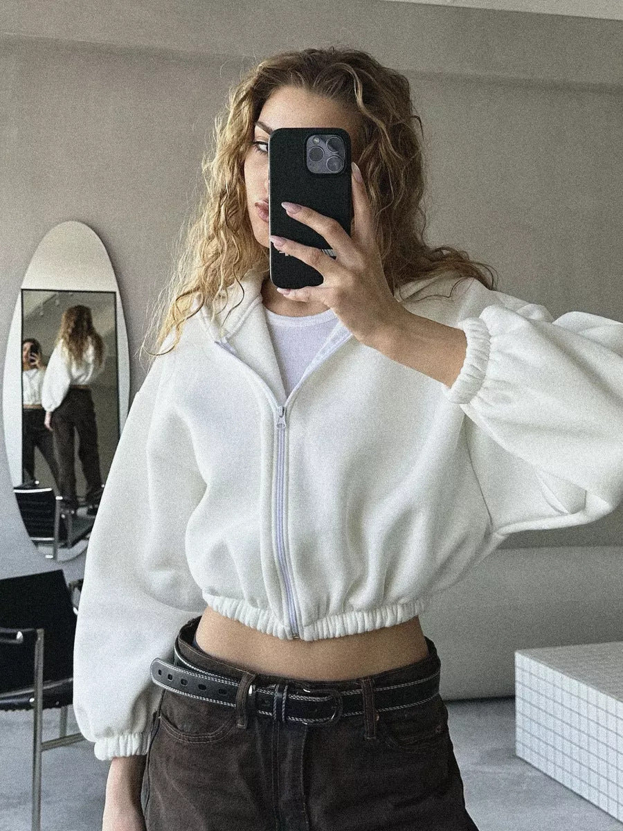 Damen cropped Kapuzenpullover mit oversized Ärmel R&B