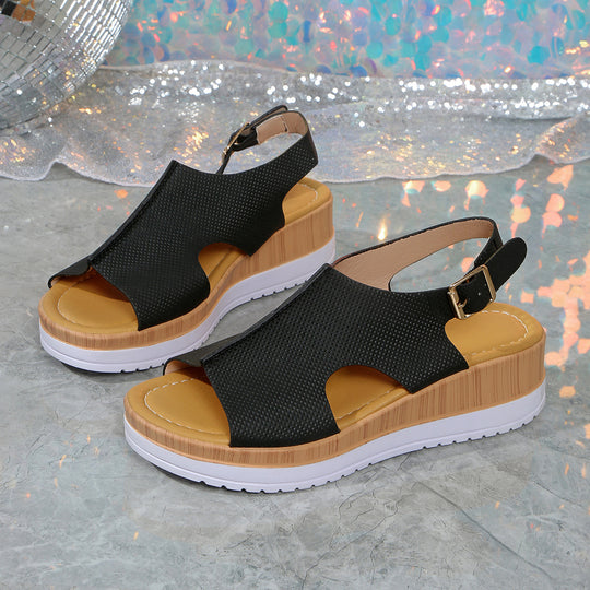 Damen Wedge-Sandalen mit perforiertem Obermaterial und verstellbarem Riemen R&B