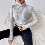 Damen Langarm Rollkragenpullover aus feinem Rippstrick R&B