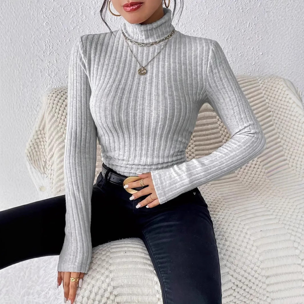 Damen Langarm Rollkragenpullover aus feinem Rippstrick R&B