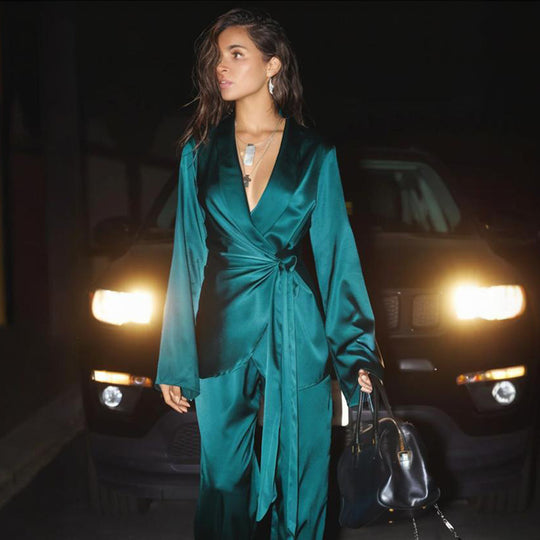 Damen elegantes Wickeloberteil mit schickem Taillengürtel R&B