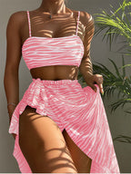 Damen Zweiteiliger Bikiniset mit Wickelrock und Streifenmuster R&B