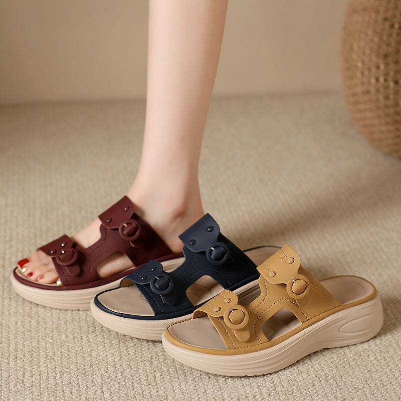 Damen Plateau-Pantoletten mit verstellbaren Riemen und modischem Komfort