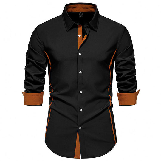 Herren elegantes Langarmhemd mit farblich abgesetztem Kragen und Manschetten R&B
