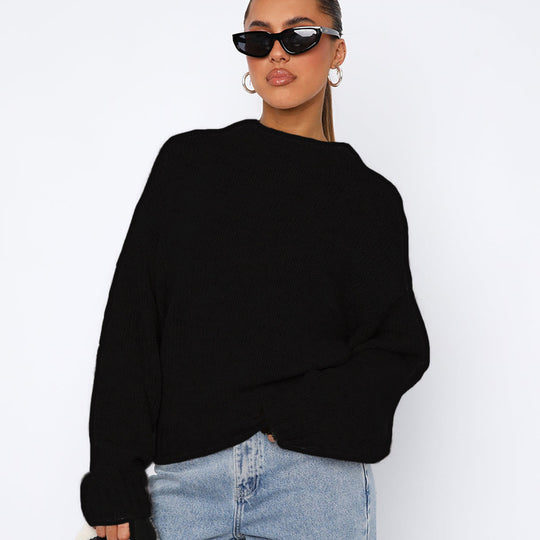 Damen Modischer Strickpullover mit weitem Schnitt und Stehkragen R&B
