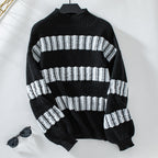 Damen hochwertiger Strickpullover mit edel strukturierten Streifen
