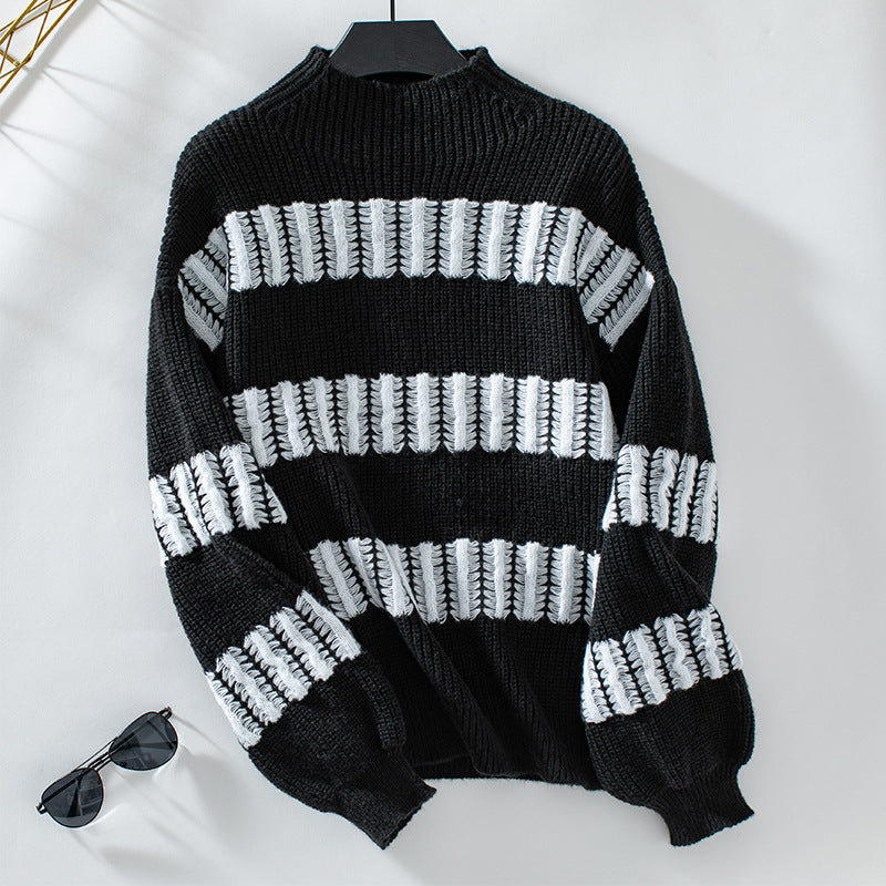 Damen hochwertiger Strickpullover mit edel strukturierten Streifen