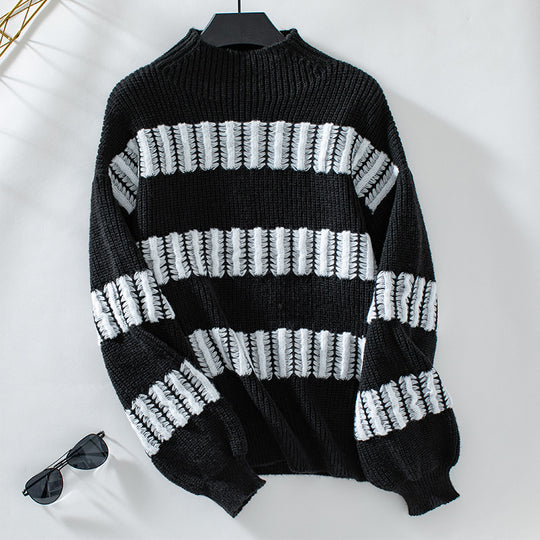 Damen hochwertiger Strickpullover mit edel strukturierten Streifen R&B
