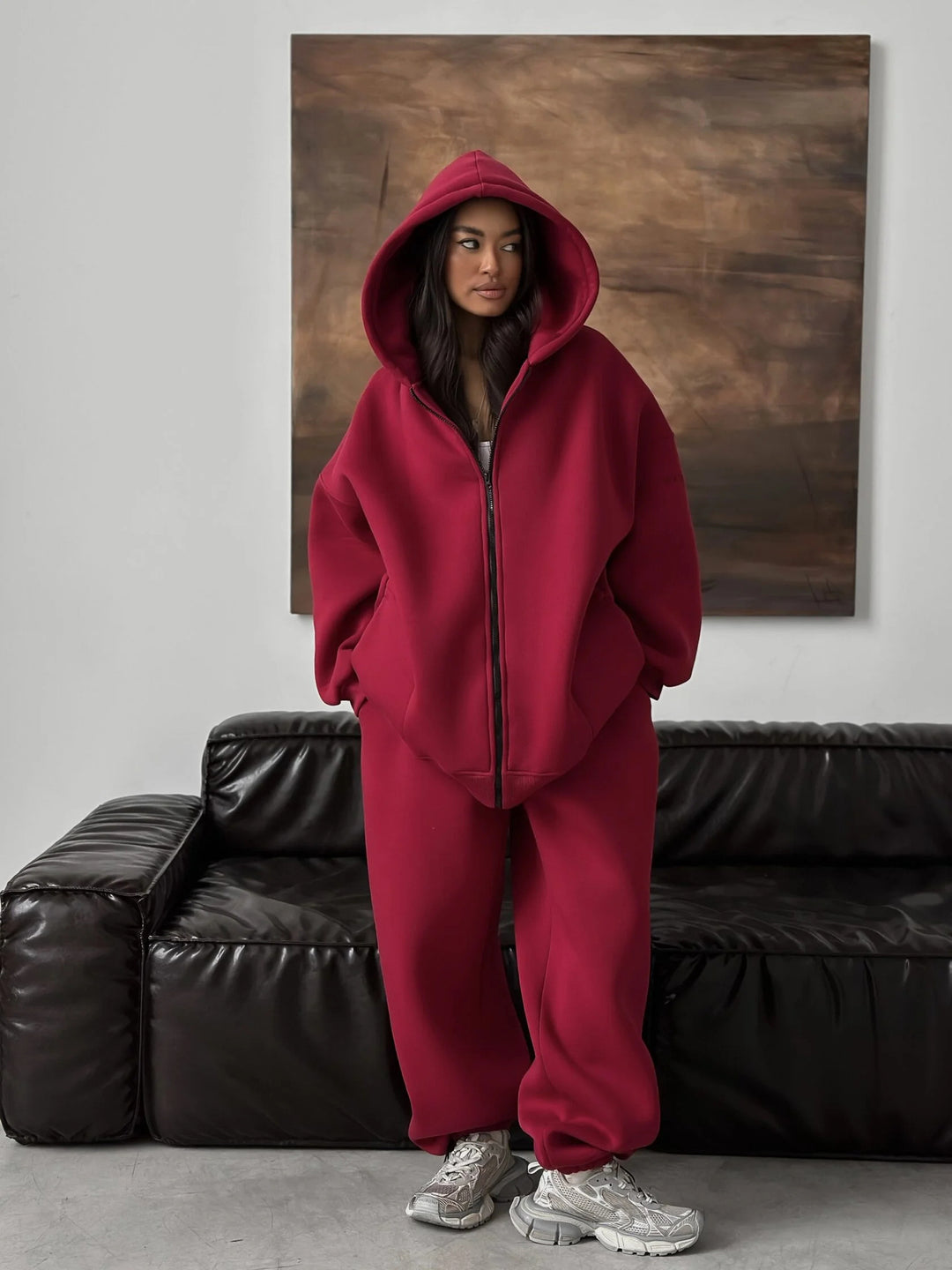 Damen weite Hoodie-Jogginghose-Kombination R&B