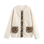 Damen kuschelige Teddyjacke mit tierischem Muster und praktischen Pattentaschen R&B