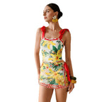 Damen Badeanzug mit abnehmbarer Rüsche und tropischem Blumendesign R&B
