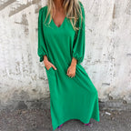 Damen Maxikleid mit tiefem V-Ausschnitt und lässigen Taschen R&B