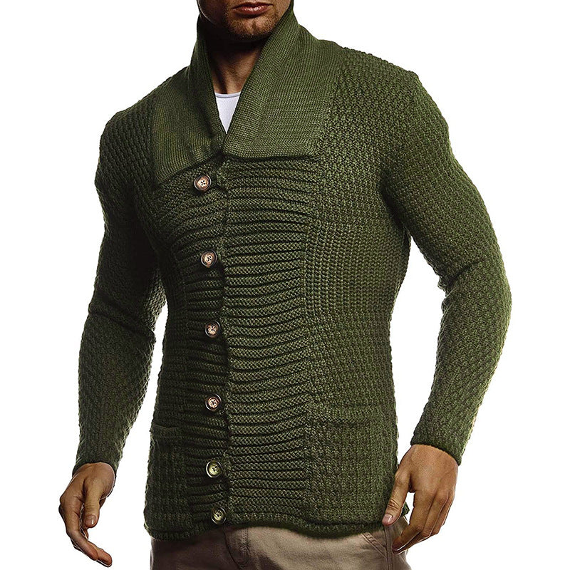 Herren strukturiertes Strickoberteil mit großem Kragen und praktischen Taschen R&B