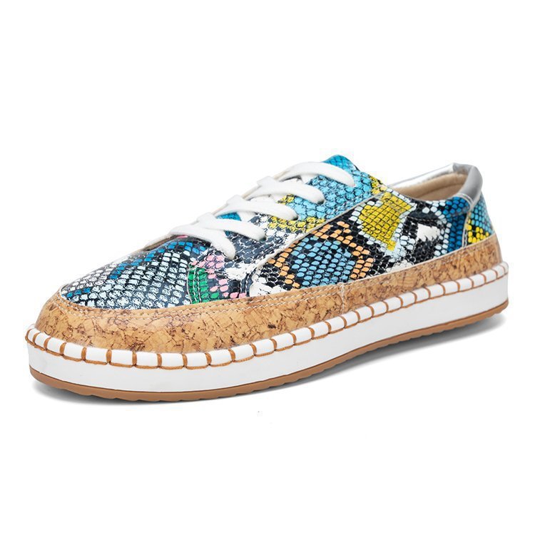 Damen Sneaker mit Korksohle und buntem Schlangenmuster R&B