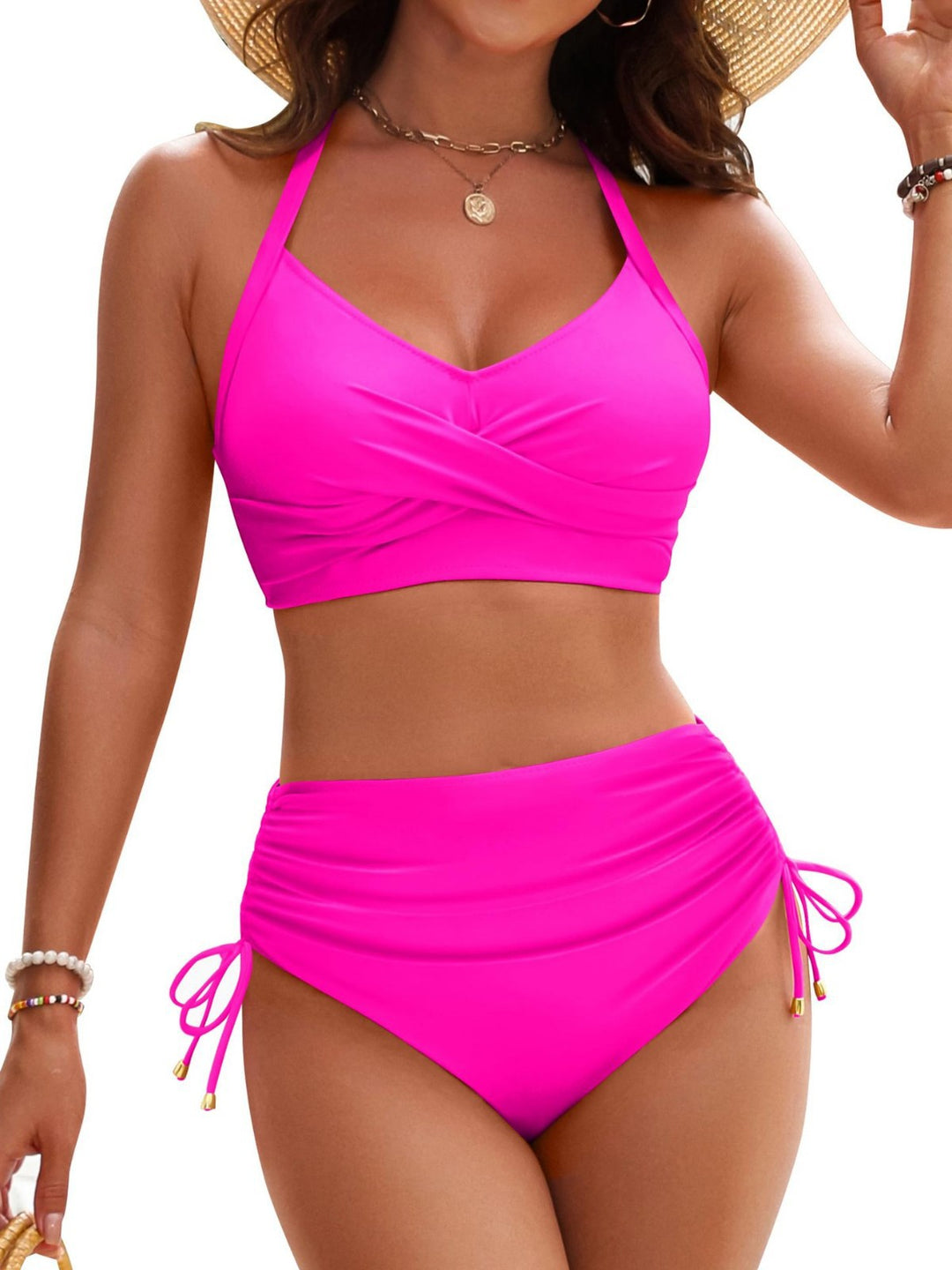 Damen Hochtailliertes Wickel-Bikiniset mit verstellbaren Trägern R&B