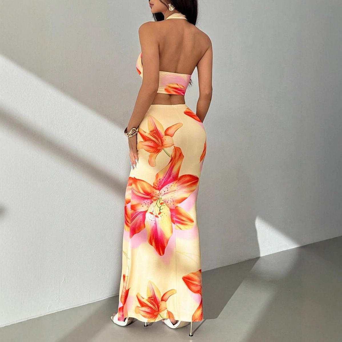 Damen Zweiteiliges Sommeroutfit mit floralem Design und elegantem V-Ausschnitt R&B
