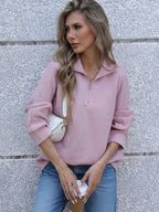 Damen lässiger Pullover mit halbem Reißverschluss und Rippstruktur R&B