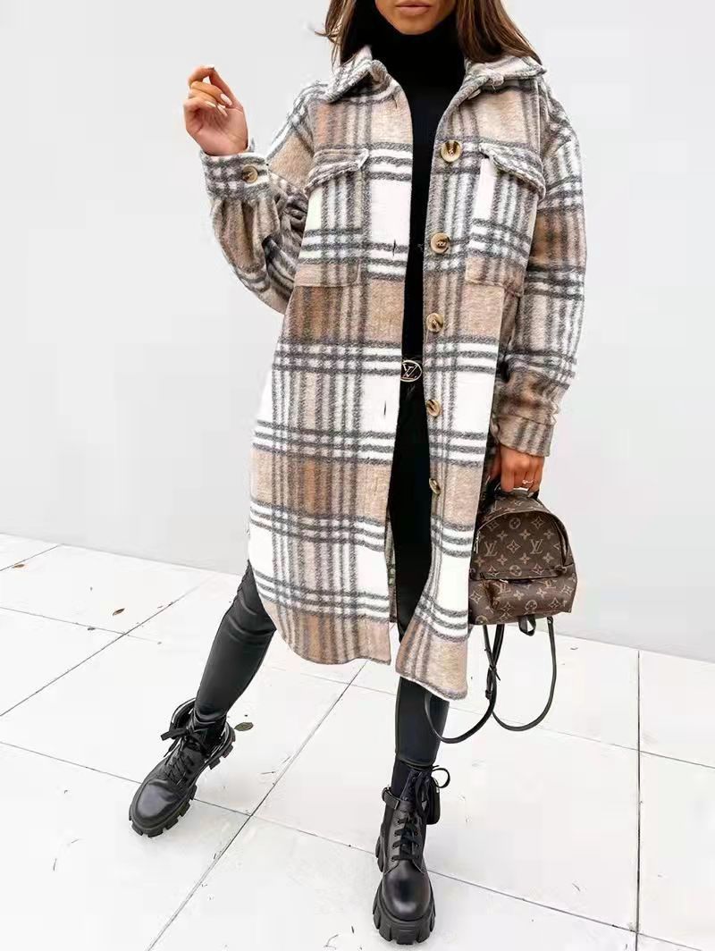 Damen Karierter Oversized-Hemd-Mantel mit praktischen Taschen R&B