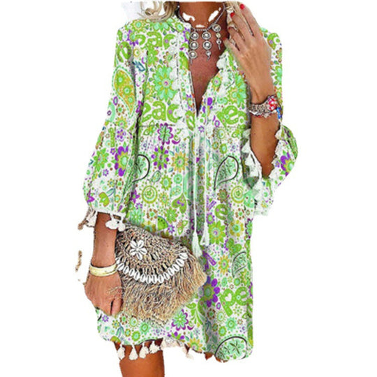 Damen Tunika-Kleid mit verspieltem Paisleymuster und elastischen Ärmeln R&B