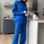 Damen Lässiges Strickset mit hohem Kragen und weitem Bein
