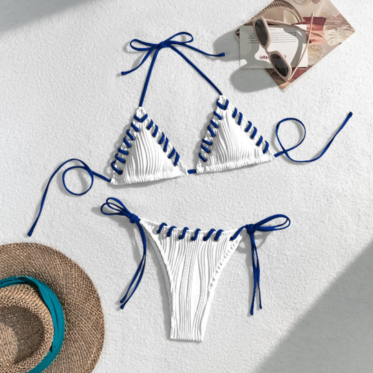 Damen Triangel-Bikini mit kontrastierenden Schnürdetails R&B