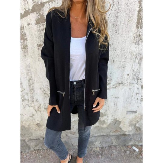 Damen eleganter Jacke mit Reißverschluss und Taschen R&B