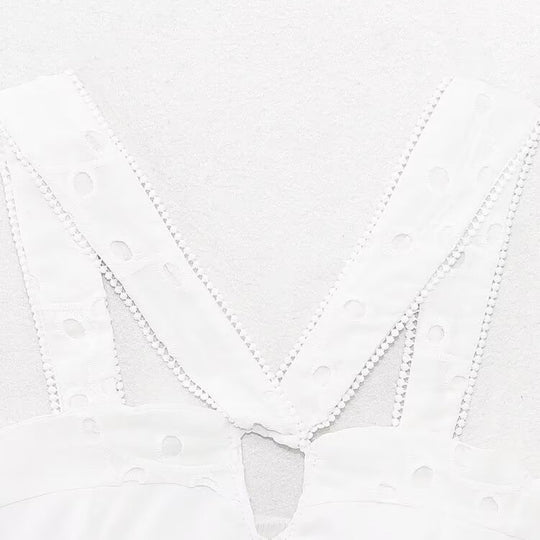 Damen Brokat-Crop-Top mit elegantem Ausschnitt und verzierten Trägern R&B