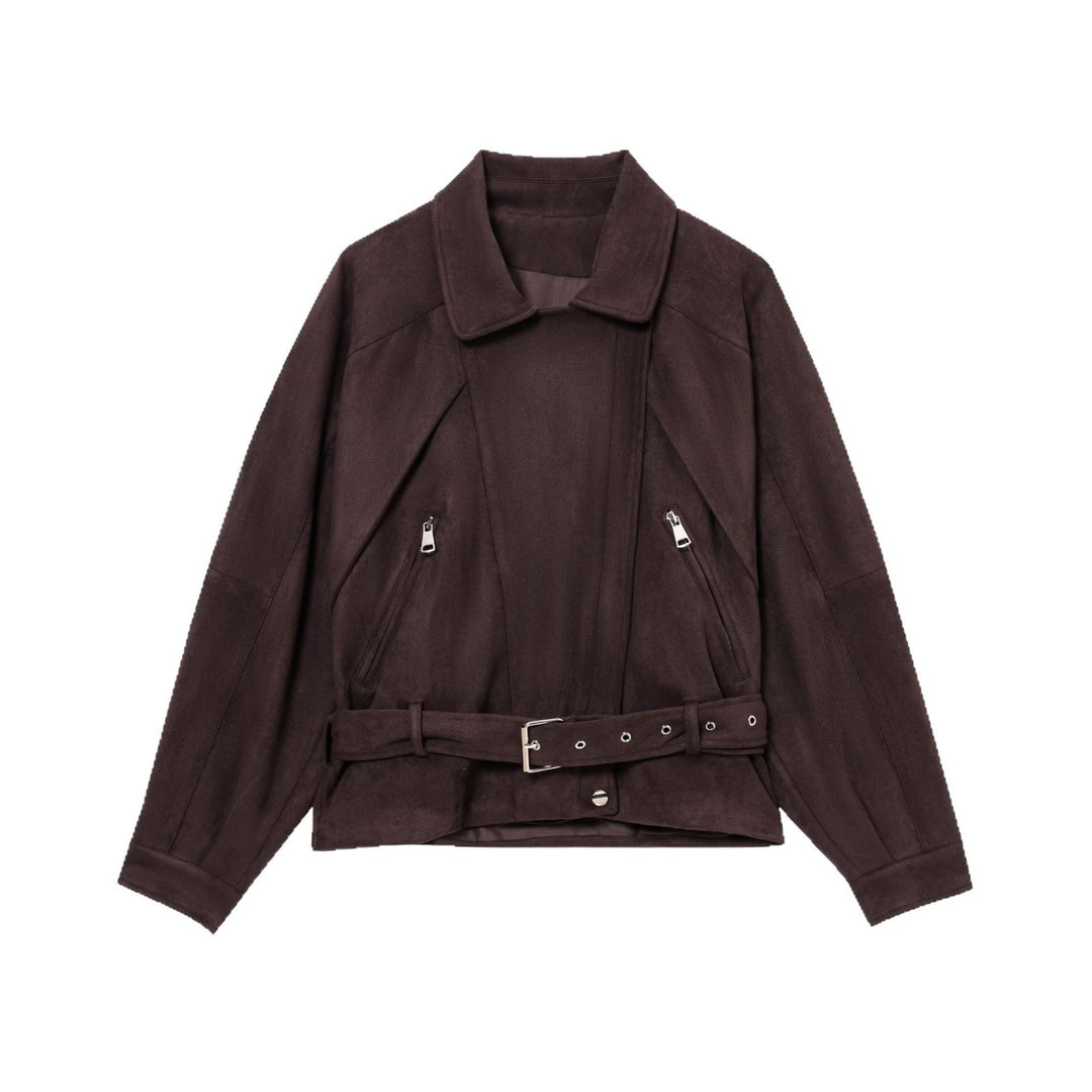 Damen Elegante Wildlederjacke mit modischen Schnallen und praktischen Taschen R&B