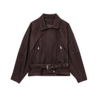 Damen Elegante Wildlederjacke mit modischen Schnallen und praktischen Taschen R&B