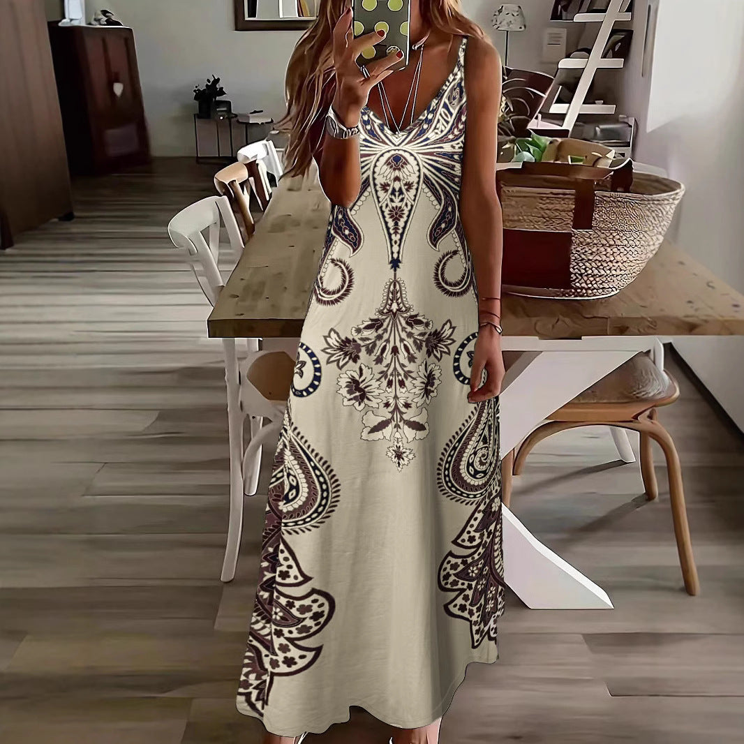 Damen Maxi-Kleid mit geschwärztem Paisley-Muster und elegantem V-Ausschnitt R&B