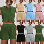 Damen Sportliches Zweiteiliges Set mit Kapuzenoberteil und bequemen Shorts R&B