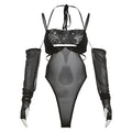 Damen Einteiler Bodysuit mit eleganter Spitzendekoration und transparenter Optik R&B