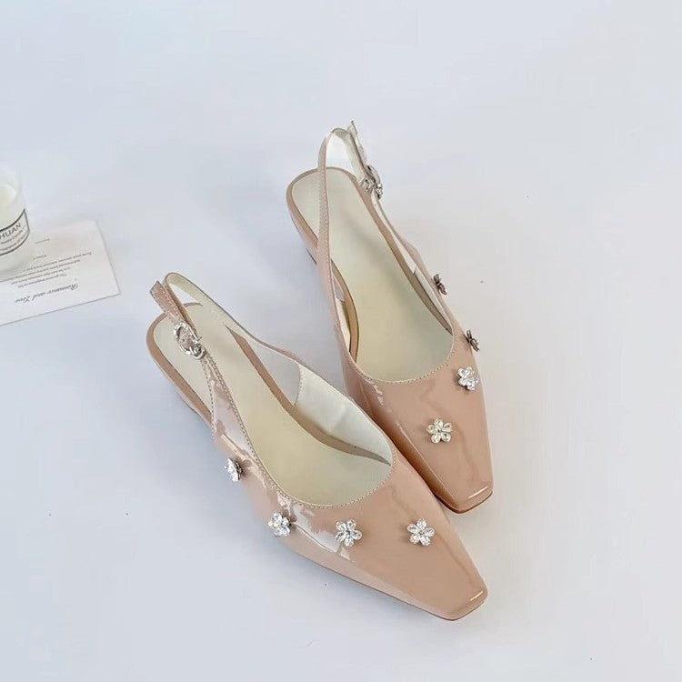 Damen Slingback-Pumps mit floralen Strassverzierungen und elegantem Schnitt
