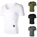 Herren V-Ausschnitt T-Shirt mit asymmetrischem Schnitt und elastischem Bund