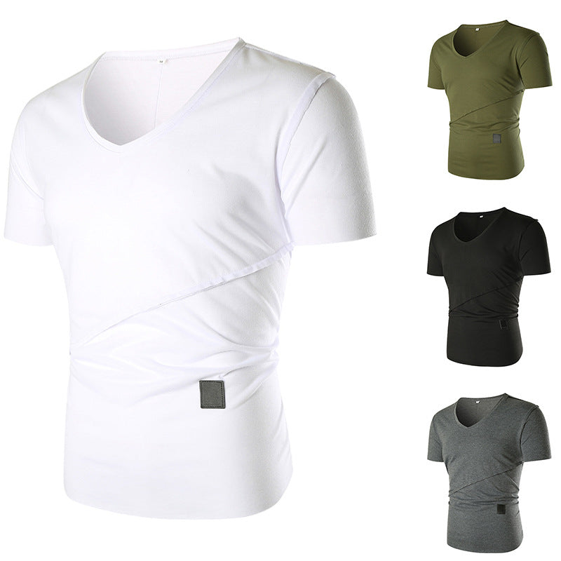 Herren V-Ausschnitt T-Shirt mit asymmetrischem Schnitt und elastischem Bund