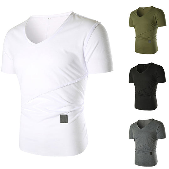 Herren V-Ausschnitt T-Shirt mit asymmetrischem Schnitt und elastischem Bund R&B