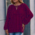 Damen Bluse mit Karo-Muster und Schleifendetail