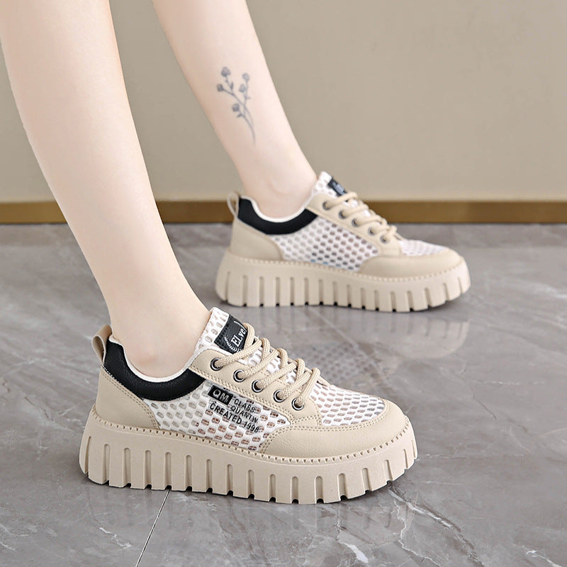 Damen modische Plateau-Sneaker mit atmungsaktivem Netz und robustem Sohlenprofil R&B